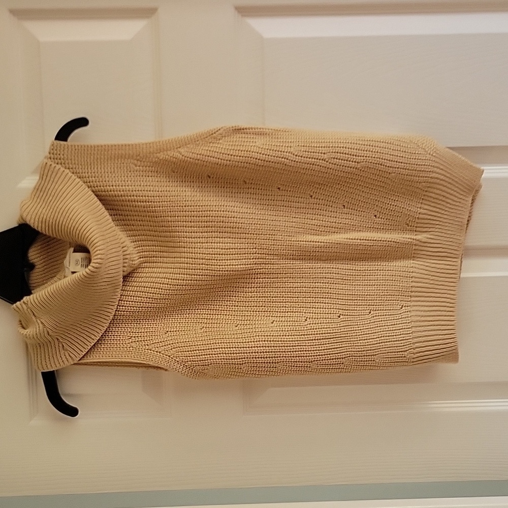 AJ Andrea Jovine cotton blend sleeveless cowl neck top tan SZ M